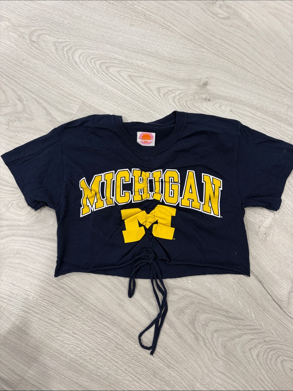 University of Michigan Ruched Crop Tee - Navy & Yellow